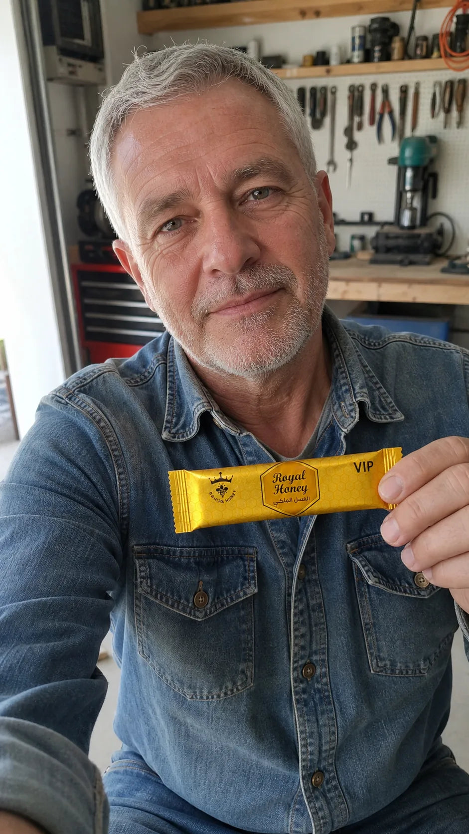 Royal Honey customer holding a sachet