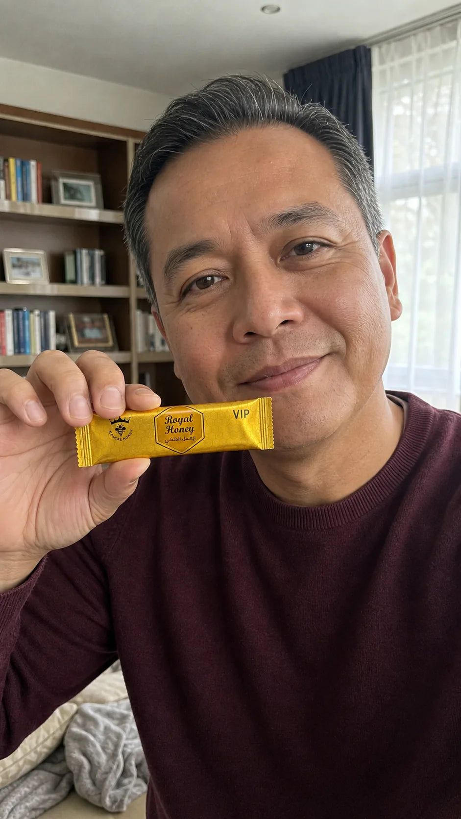 Royal Honey customer holding a sachet