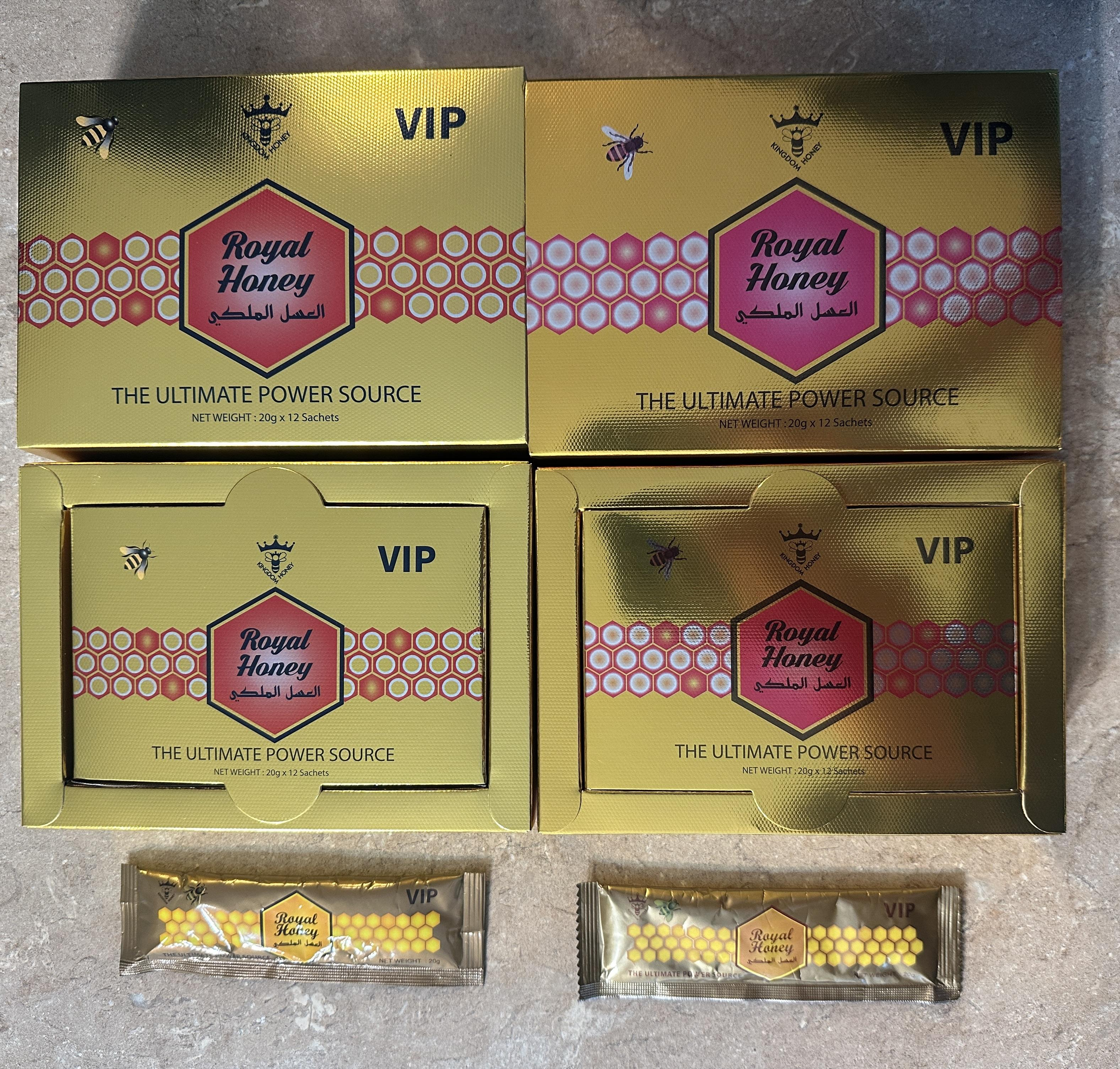 Four Royal Honey VIP boxes with two individually wrapped sticks