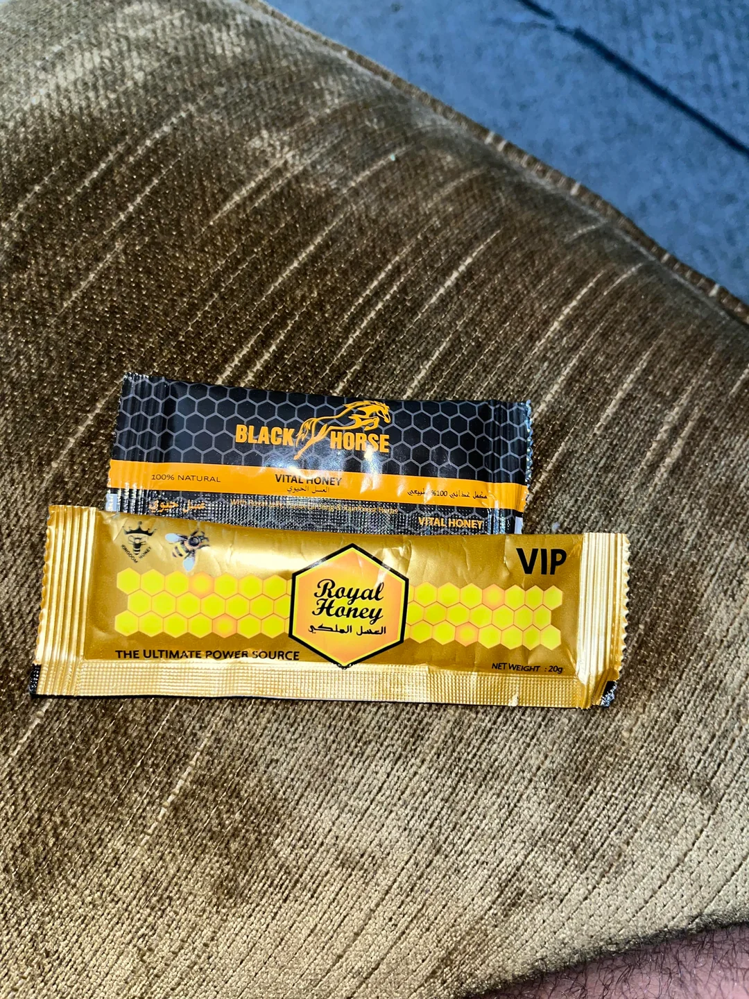 Royal Honey VIP stick next to another honey sachet